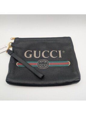 Gucci Interlocking GG Sherry Line Leather Black Clutch